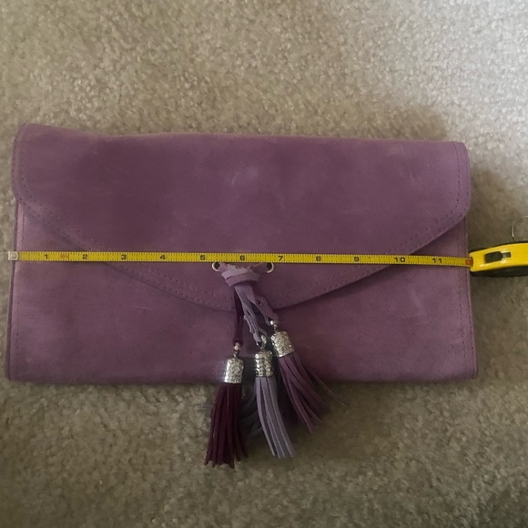 White House Black Market suede lavender clutch. - Picture 3 of 4